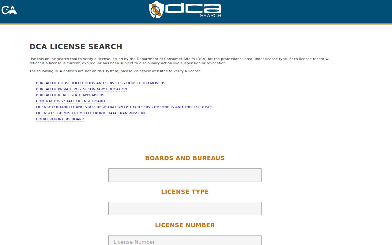 South Lake Tahoe people search DCA license lookup