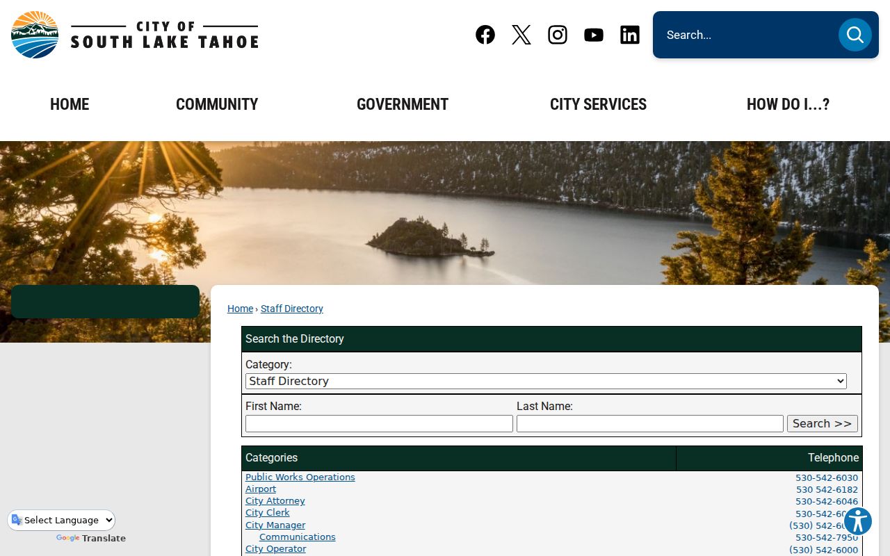 South Lake Tahoe people directories city staff search