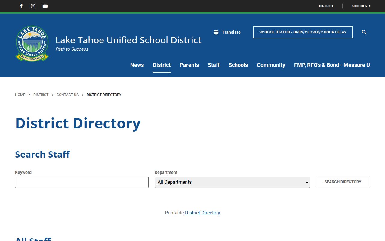 South Lake Tahoe people directories LTUSD staff directory