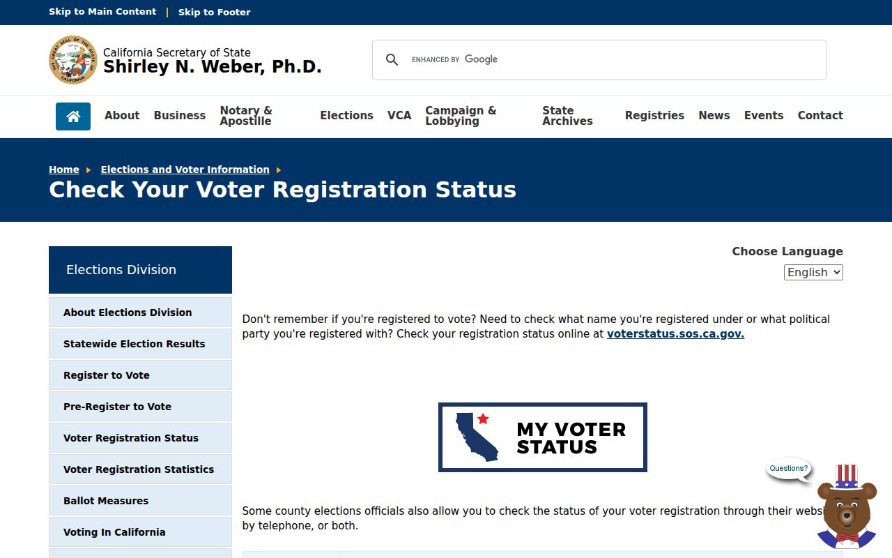 South Lake Tahoe voter registration status access page